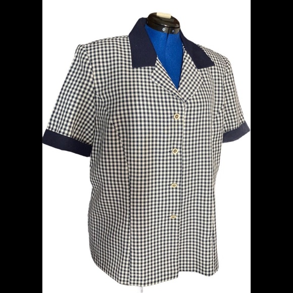 Elizabeth Williams Vintage Blouse Top Button Up Size XL Checkered Workwear - Picture 2 of 14